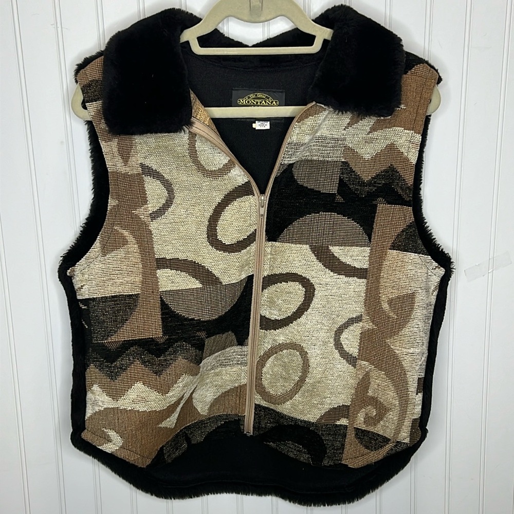 - The Great Montana Duster & Clothing Tapestry Faux Fur Vest Size Large